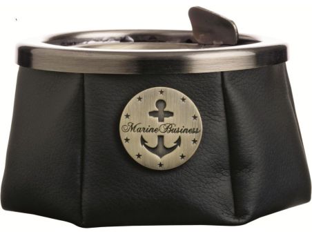 WINDPROOF Premium Пепельница черная с якорем , заменитель кожи
