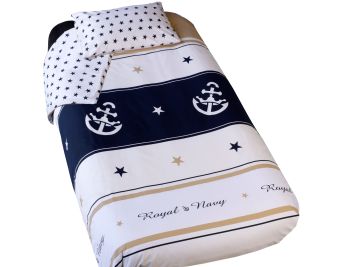 ROYAL Підковдра односпальна біло-синя 150 х 240 см., з наволочкою 90 х 45 см.