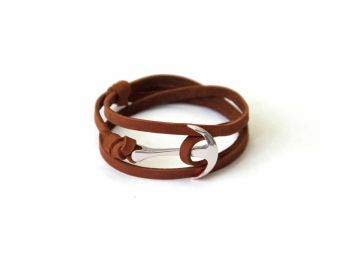 Шкіряний браслет Verge на руку з срібним латунним якорем, коричневий