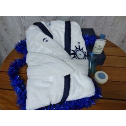 Подарунковий набір: Банний махровий халат, розмір S та Bvlgari (Blue tea) по 75мл. шампунь, кондиціонер та мило