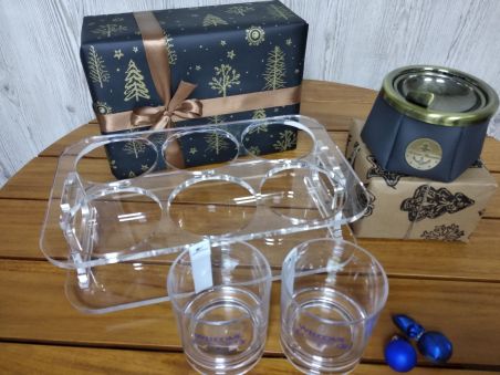 Подарунковий набір: Тримач для склянок, склянки під віскі та попільничка Подарунковий набір: Тримач для склянок, склянки під віскі та попільничка