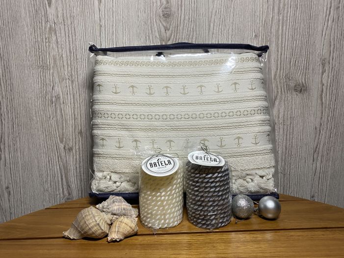 Подарунковий набір: Пляжний рушник SANTORINI Anchors та декоративні свічки Rope