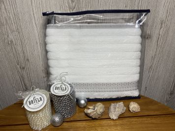 Подарунковий набір: Рушники SANTORINI White 3шт та декоративні свічки Rope 2шт