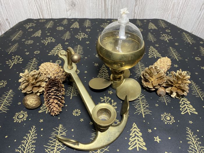 Набір з латуні АТЕР: Олійна лампа та свічник