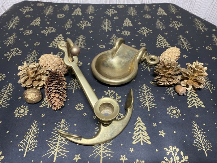 Набір з латуні АТЕР: Свічник "На якорі" та попільничка "ЧЕКЕЛЬ"