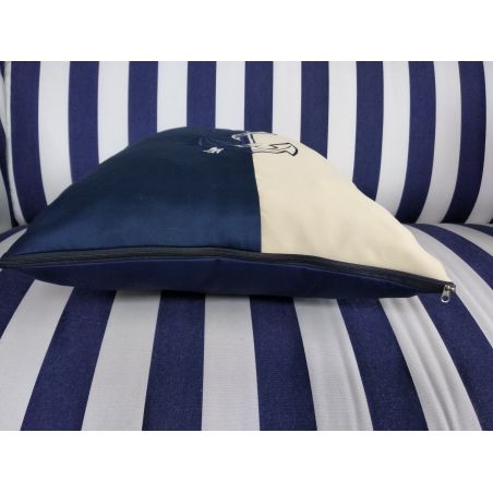 Подушка декоративна синьо-бежева з вишитим якорем 40х40см.