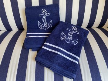 Комплект 2 рушники синіх з якорем, 140x70, 95x50см.