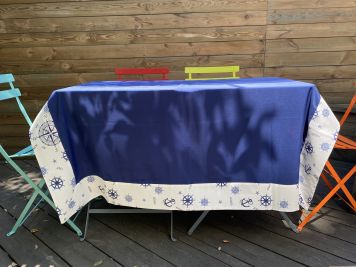 Стильна скатертина зі штурвалами, синя 180х150 см.