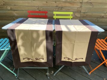 Комплект: Дві вузькі скатертини бежеві з канатами, 150х50 см.