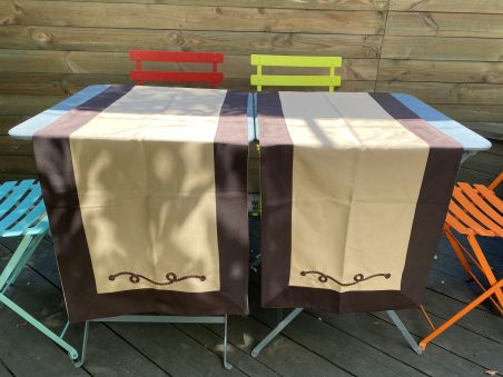 Комплект: Дві вузькі скатертини бежеві з канатами, 150х50 см.