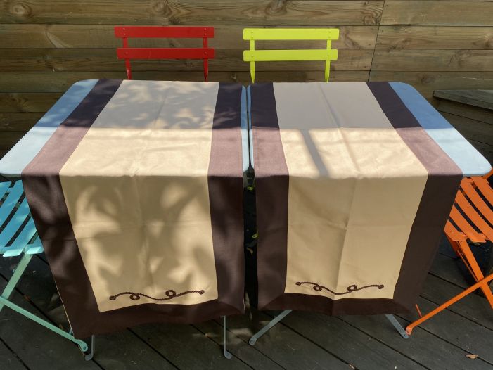 Комплект: Дві вузькі скатертини бежеві з канатами, 150х50 см.