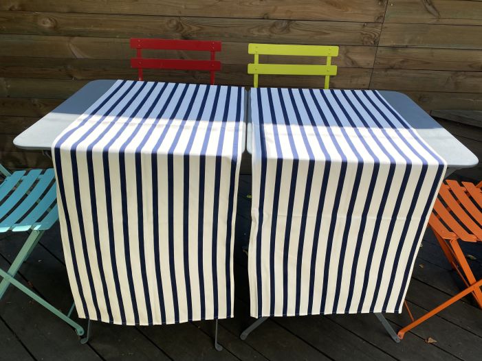 Комплект: Дві вузькі скатертини в синьо-білі смуги, 150х50 см.