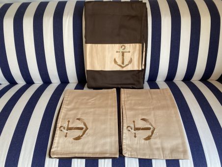 Комплект постільної білизни коричневий з вишитим якорем, полуторний 160х220 см.