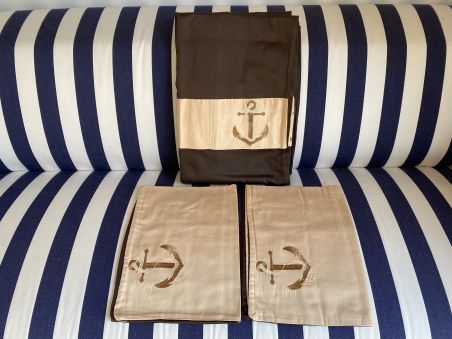 Комплект постільної білизни коричневий з вишитим якорем, полуторний 160х220 см.