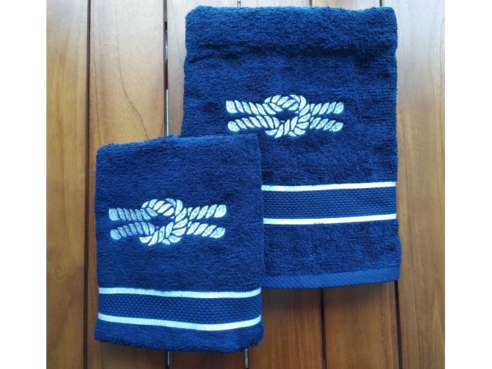 Комплект 2 рушники синіх з морським вузлом, 140x70, 70x50см.