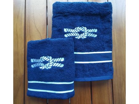 Комплект 2 рушники синіх з морським вузлом, 140x70, 70x50см.